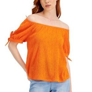 NWT Off-the-Shoulder Textured Tie-Sleeve Top